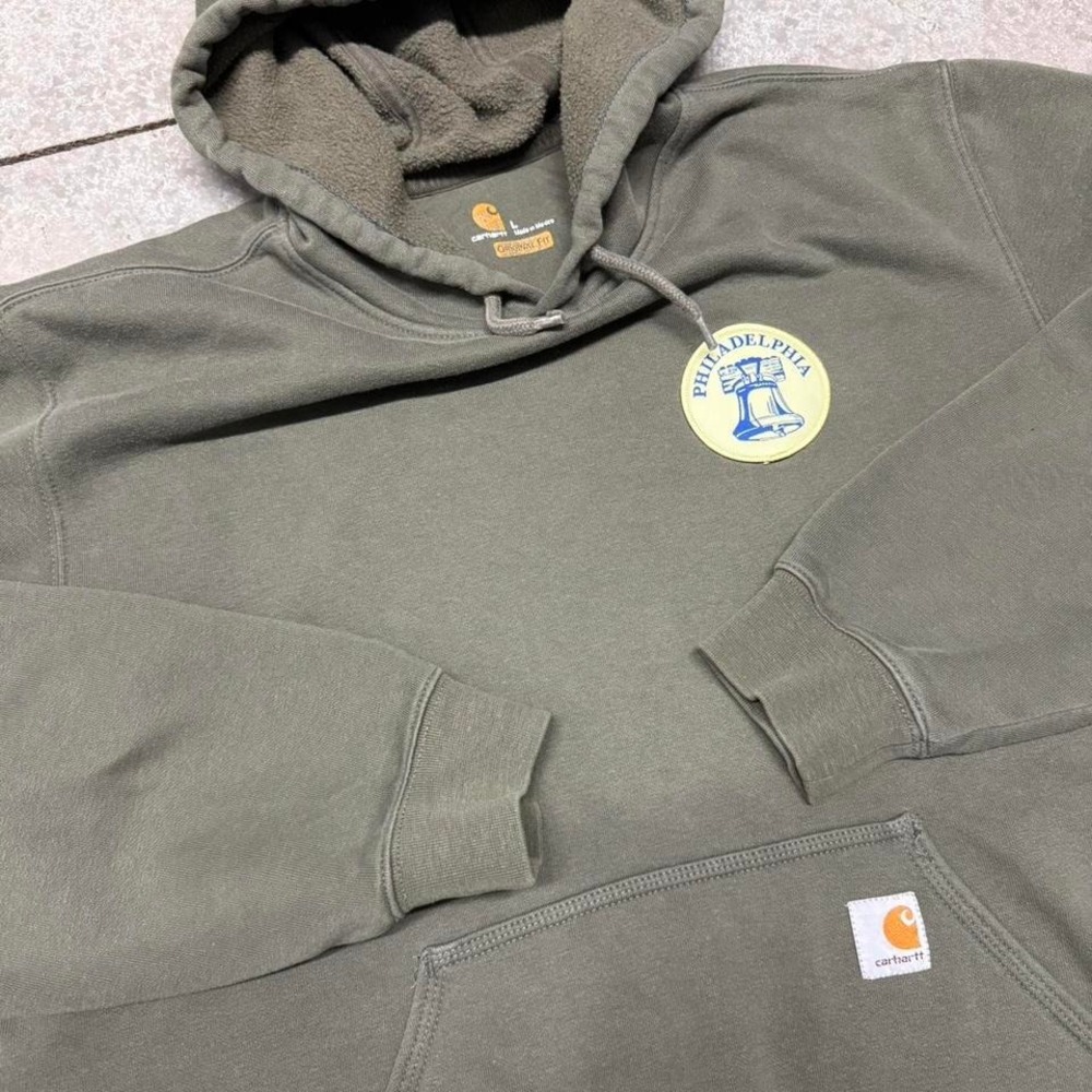 Carhartt Sage Green Men's Workwear Hoodie Philadelphia Patch  Sz Large